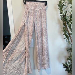Rewash Cream and Tan Wide Leg Pants with Side Slit